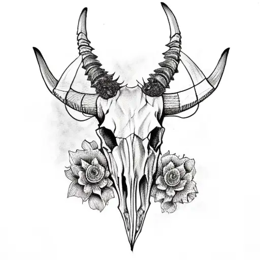 Longhorn Skull With Flowers Wrapped Around The Horns