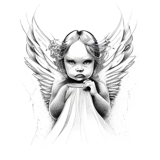 Funky Fierce Angel Line Drawing
