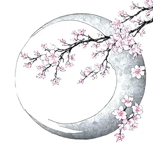 Moon With Sakura Flowers