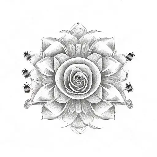 Rose And Daisy Bouquet With Celtic Friendship Symbol With Bees