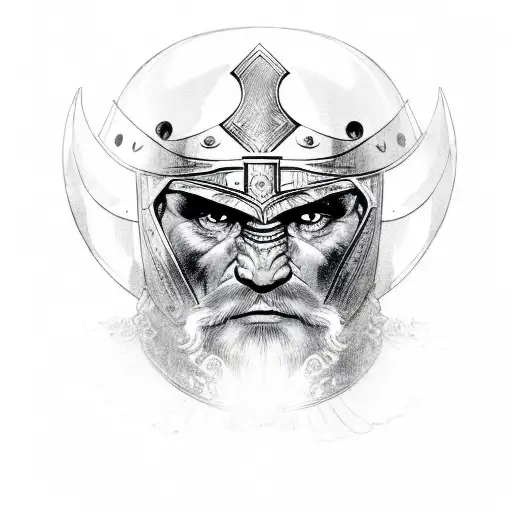 Face Of A Viking Warrior Wearing A Helmet Surmounted By A Golden Eagle