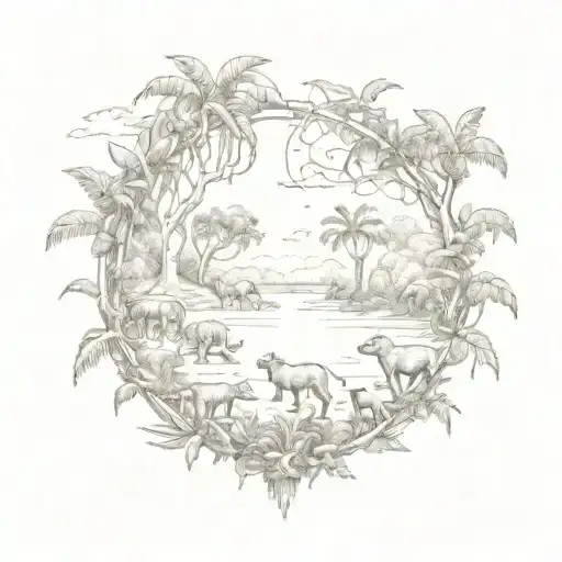 Australian Jungle And Australian Animals With A Blank Space In The Middle