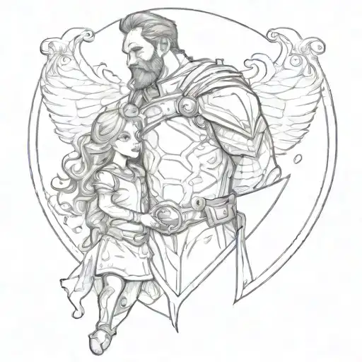 Father Protecting Daughter With Shield
