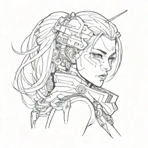A Futuristic Cyberpunk Anime Character With Intricate Blackwork Details