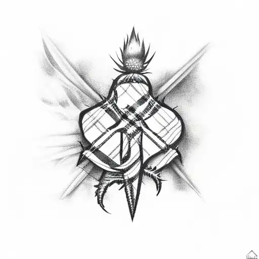 Tartan With Scottish Flag And Thistle