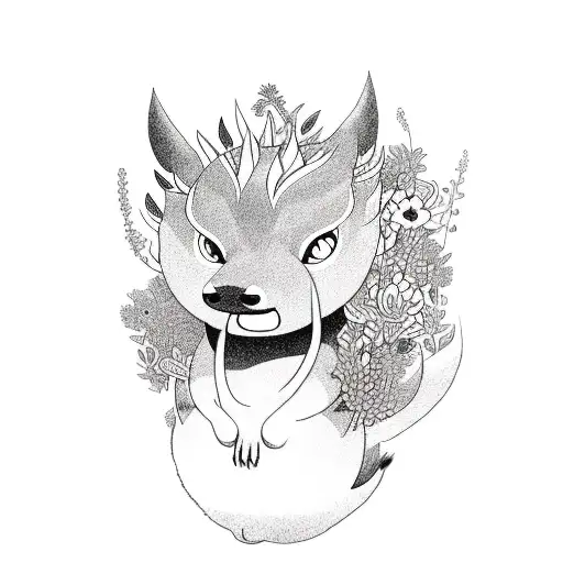 A Realistic Portrait Of A Hisuian Zorua Surrounded By Vibrant Flowers And Plants