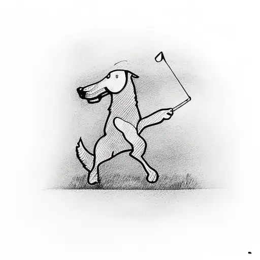 Outline Of A Golf Course With A Chocolate Lab Running Across It