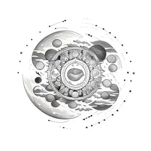 Moon Phases Spinal Tattoo With Lots Of Delicate Flowers