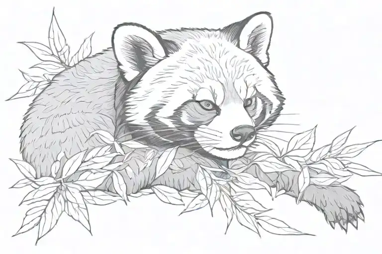 Red Panda Sleeping Bamboo Leaves