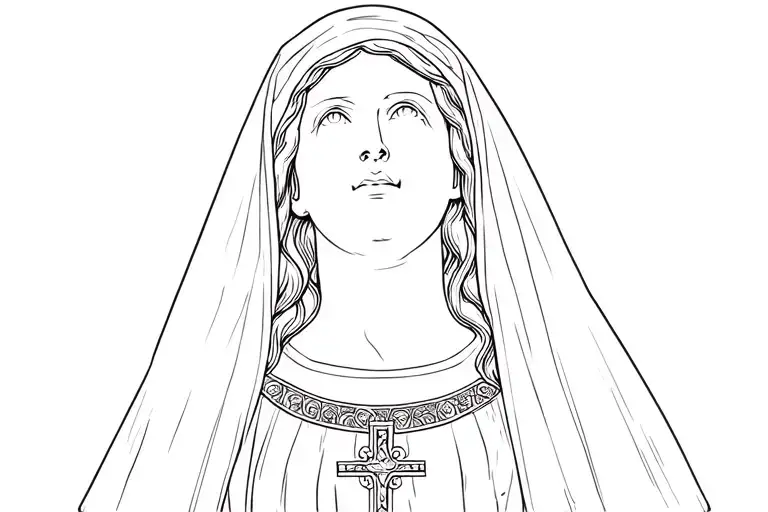Realistic Virgin Mary With Robe Covering Head And Is Looking Up