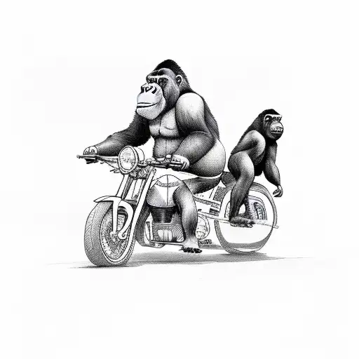 A Gorilla And A French Bulldogg Riding A Chopper