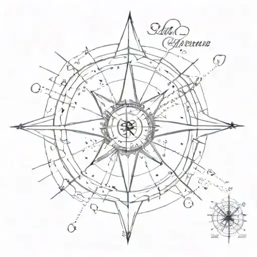 A Sketch Of A Compass Rose With The Coordinates Of Where The Couple First Met