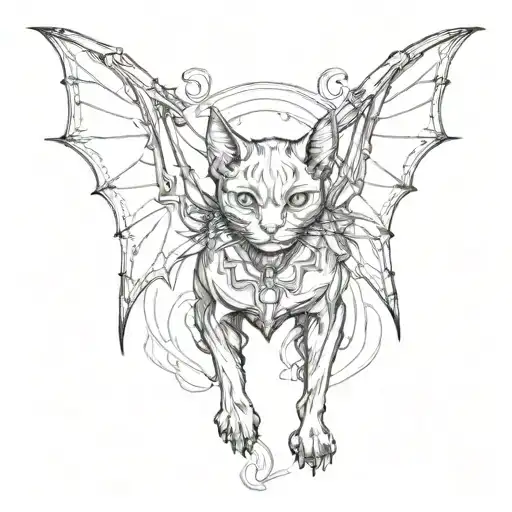 Black Cat With Bat Wings And Fangs