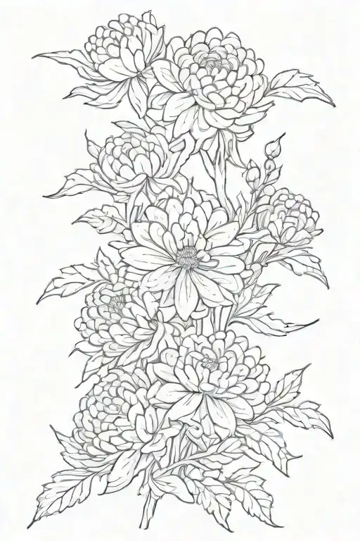 Thin Line Of Chrysanthemums On A Vine