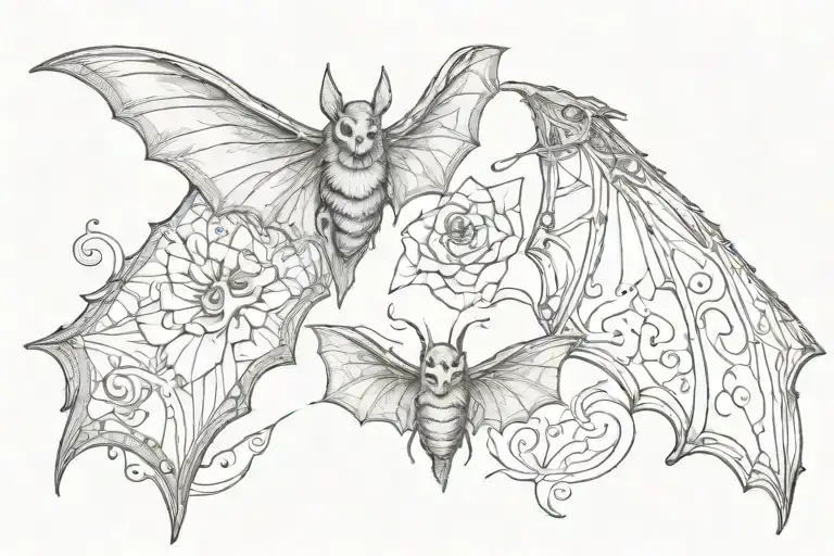 Bat And Evil Moth Side Head Tattoo Design