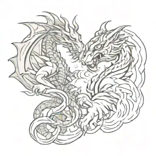 A Sketch Style Tattoo Of A Dragon And Tiger Teaming Up To Battle A Fire And Save Lives