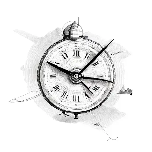 Old Clock With Globe And Biplane