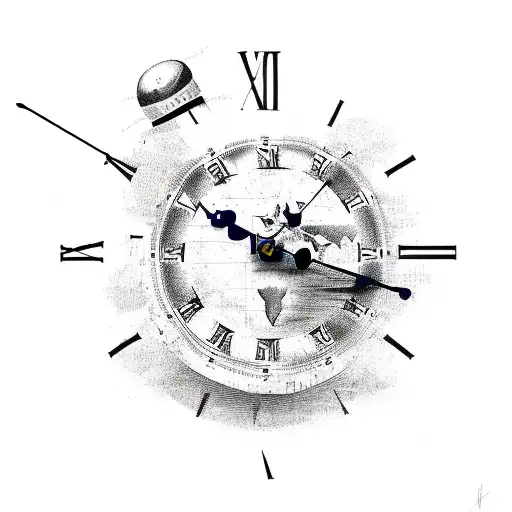 Old Clock With World Atlas And Bi-plane