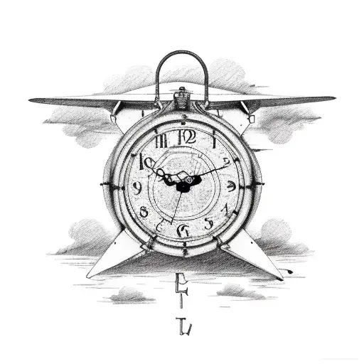 Old Clock With World Atlas And Old Aeroplane