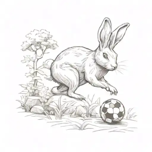 A Sketch Of A Rabbit Playing Football In A Nature Setting