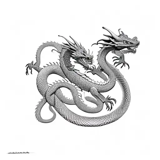 Dragon Coiling Around A Snake