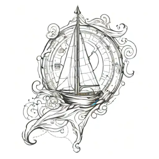 Waterdrop With A Sailboat And Compass