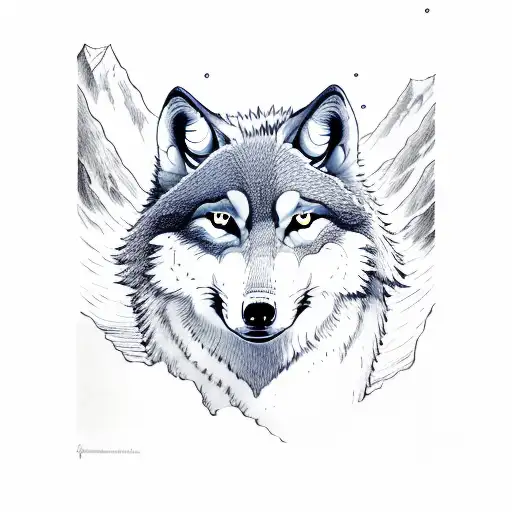 A Wolf In Front Of Tall Mountains With A P47 Flying