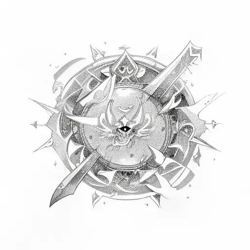 A Powerful Halberd Engulfed In Swirling Energy And Surrounded By A Circle Of Interlocking Swords