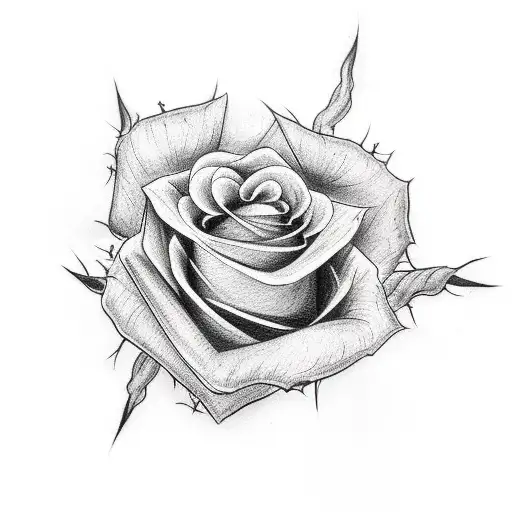 A Hauntingly Beautiful Blackwork Tattoo Of A Rose With Thorns Shaped Like The Dark Tower