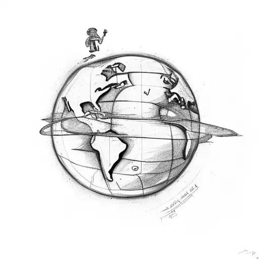 Planet Earth With A Girl Sitting On It And Two People Holding It