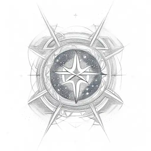 A Sketch-style Tattoo Of A Kairos Symbol Incorporated Into A Constellation Of Stars