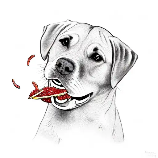 Golden Lab Biting Strawberry On Beach