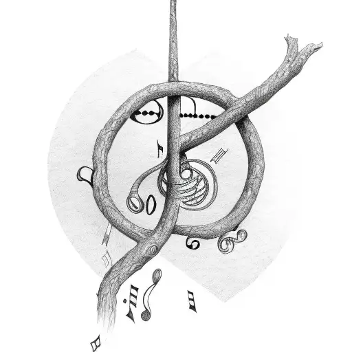 A Music Note Entwined With The Branches Of A Tree Made Of Runes