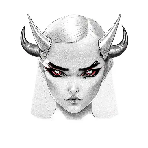 Evil Girl With Horn And Bandana On Face