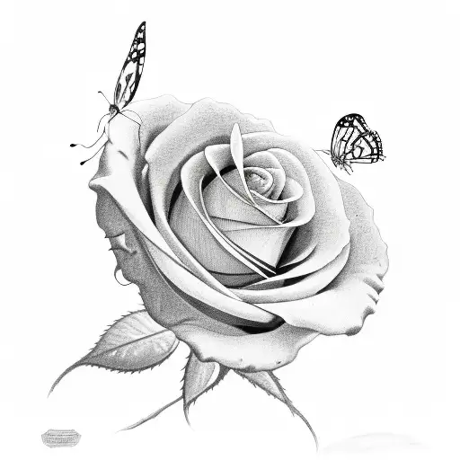 Butterfly With Red Rose