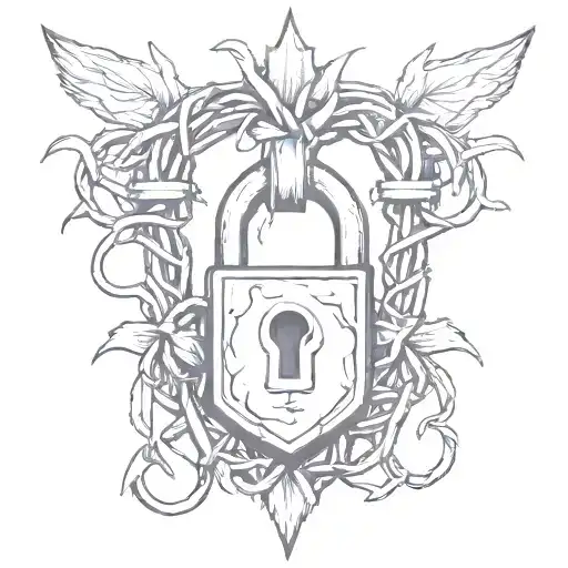 Padlock With Crown Of Thorns Tattoo Idea
