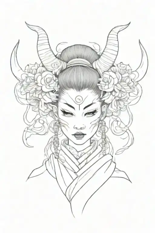 Geisha With A Demon Mask