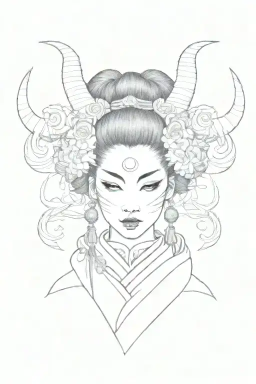 Geisha With A Demon Mask
