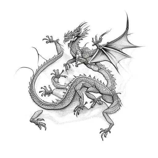 Fire Dragon With Wisteria And Spider Lillys