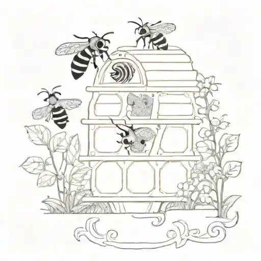 Bee Hive Honey Natrue Landscape Tattoo Featuring