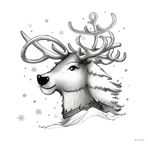 A Whimsical Scene Of Santa Claus And His Reindeer Flying Over A Snowy Mountain Peak