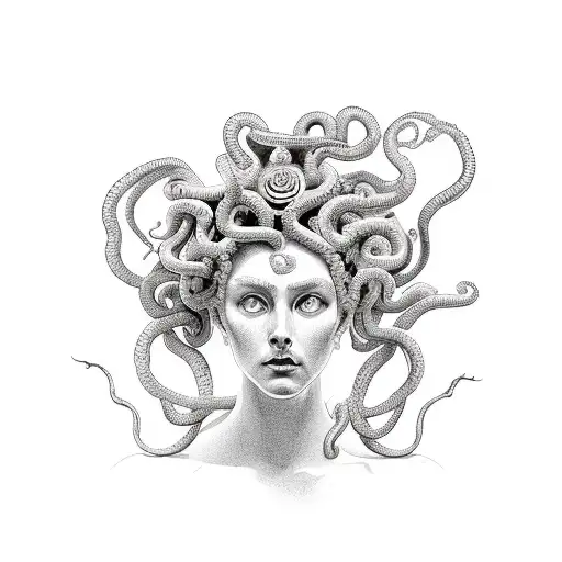 Medusa With A Greek Meander Background