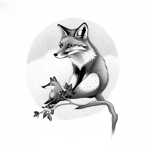 A Fox Smelling A Rose Under A Three With Raven On Its Branch