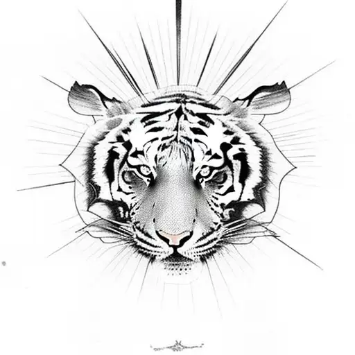 Tiger With Sun In Back Groud With The Year 1980