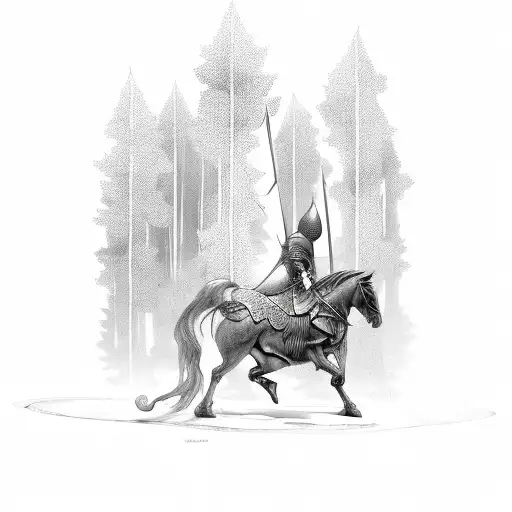 A Mystical Forest Scene With A Knight Battling A Mythical Creature