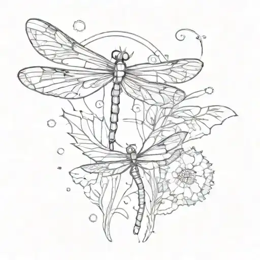 Dragonflies Surrounding Dandelion And Quilting Design In Wings