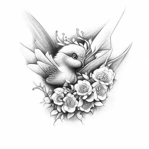 Flowers Vines Dove Bird Dragon Fly