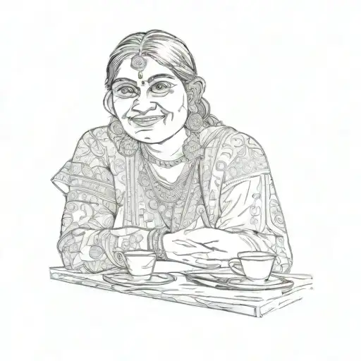 An Indian Woman Sitting At A Table