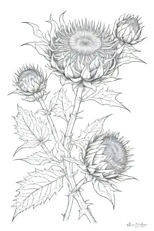 Musk Thistle Fine Line Tattoo Feminine
