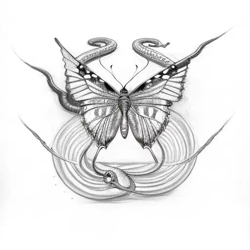 Butterfly With Wing On Fire With A Snake Wrapped Around Its Core